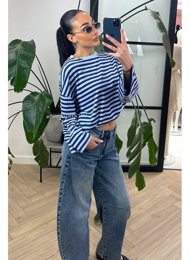 BLUE - 'LEONI TEE' - STRIPED LONG SLEEVE TEE