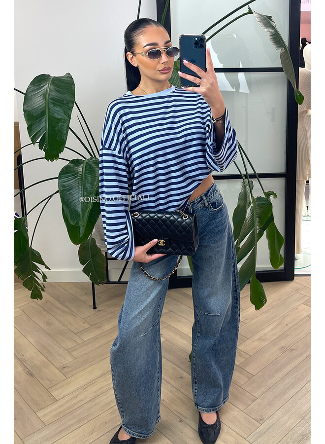 BLUE - 'LEONI TEE' - STRIPED LONG SLEEVE TEE