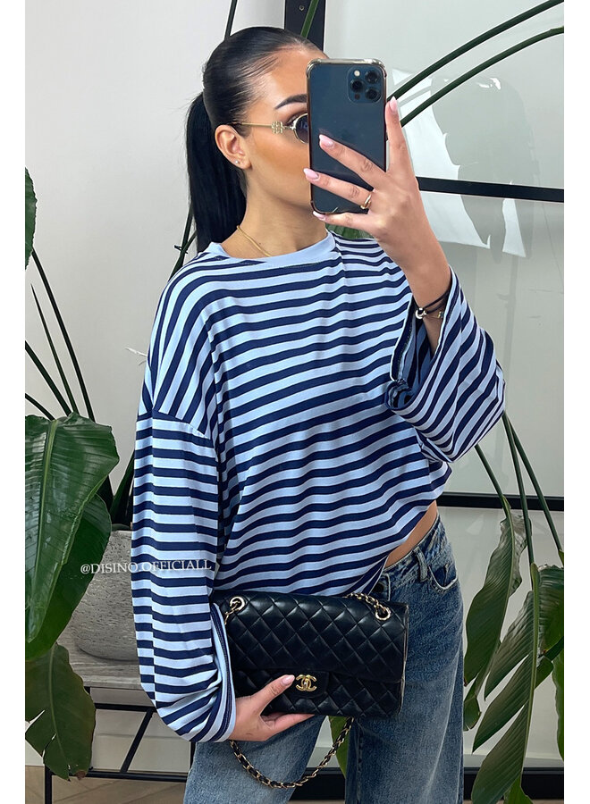 LIGHT BLUE - 'LEONI TEE' - STRIPED LONG SLEEVE TEE