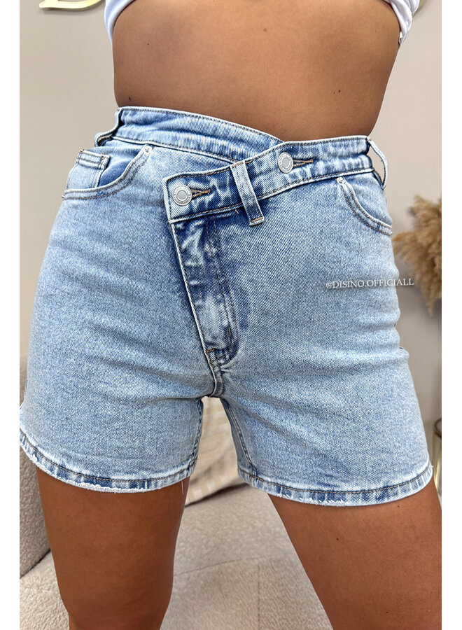 LIGHT BLUE - 'JOYA SHORTS' - CROSS WAIST SUPER STRETCH SHORTS