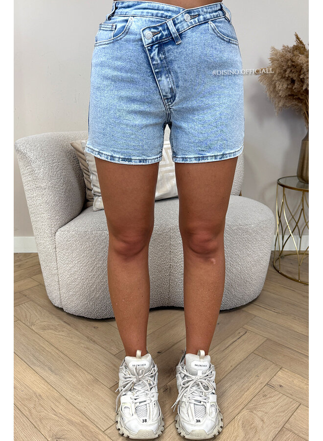 LIGHT BLUE - 'JOYA SHORTS' - CROSS WAIST SUPER STRETCH SHORTS