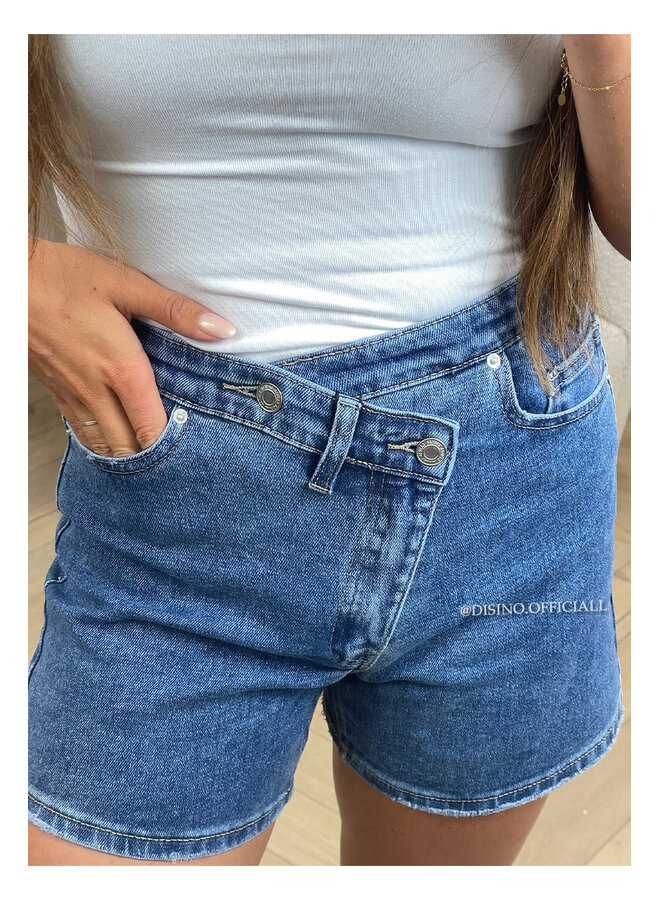 BLUE - 'JOYA SHORTS' - CROSS WAIST SUPER STRETCH SHORTS