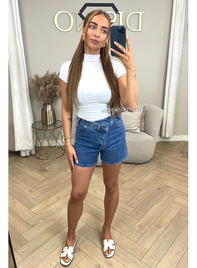 BLUE - 'JOYA SHORTS' - CROSS WAIST SUPER STRETCH SHORTS