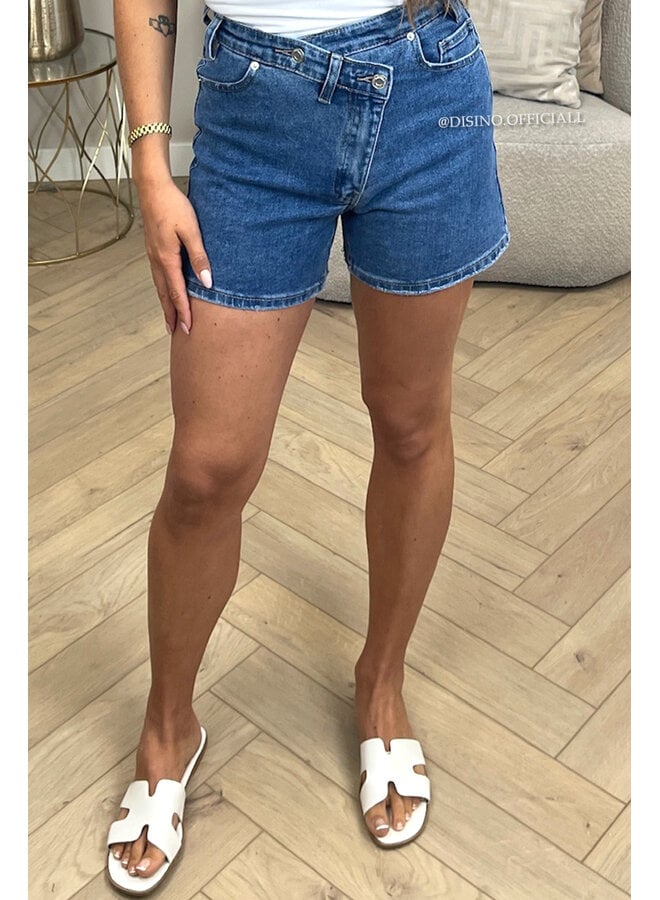 BLUE - 'JOYA SHORTS' - CROSS WAIST SUPER STRETCH SHORTS