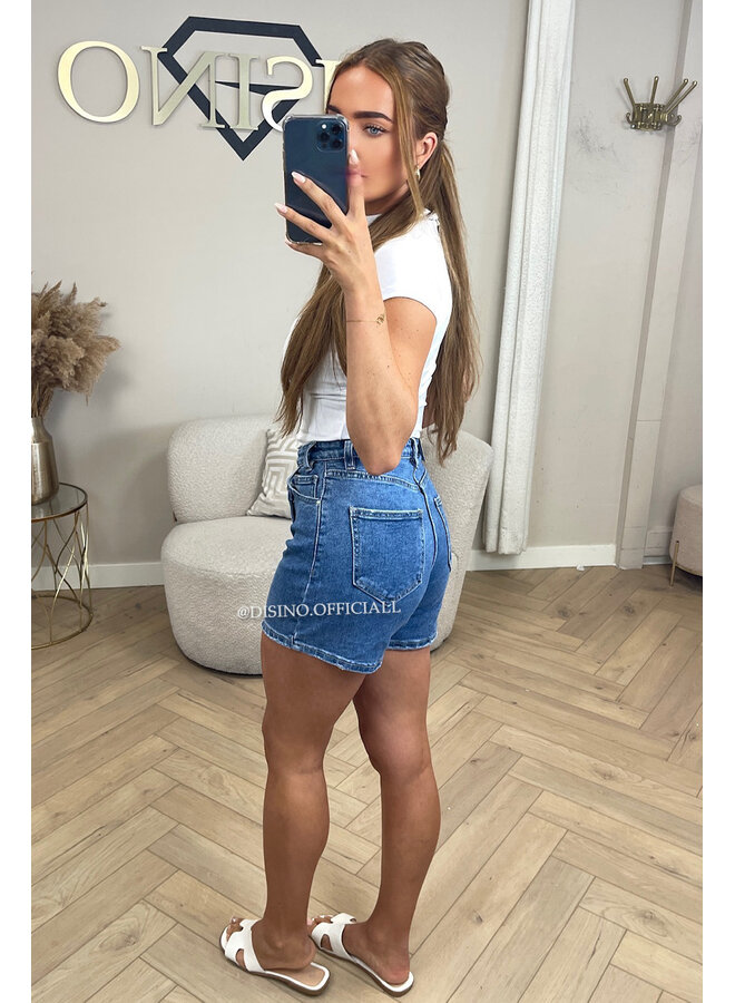 BLUE - 'JOYA SHORTS' - CROSS WAIST SUPER STRETCH SHORTS