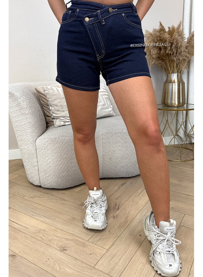 DARK BLUE - 'JOYA SHORTS' - CROSS WAIST SUPER STRETCH SHORTS