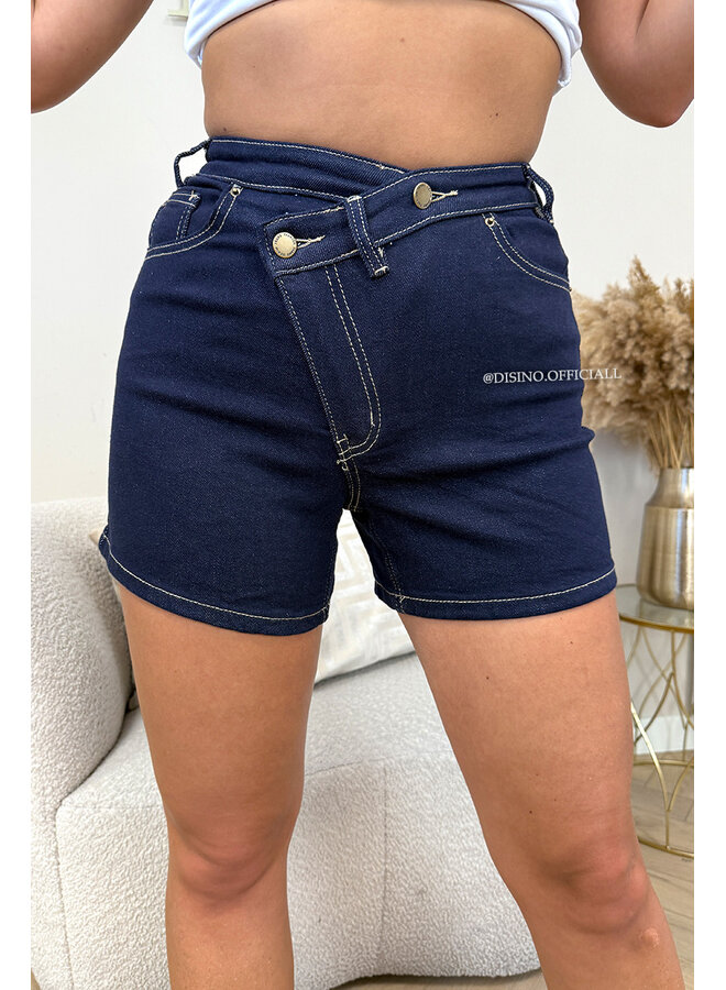 DARK BLUE - 'JOYA SHORTS' - CROSS WAIST SUPER STRETCH SHORTS