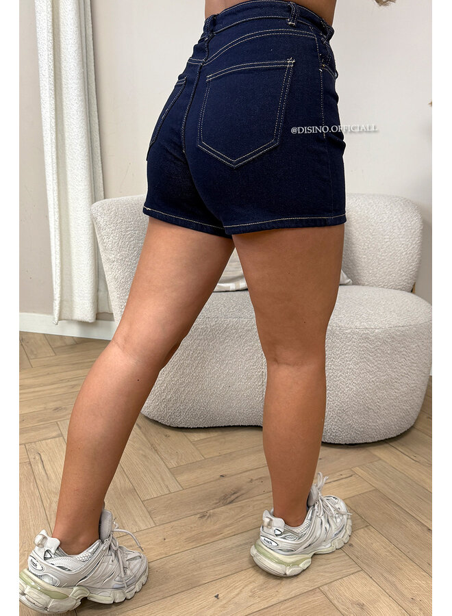 DARK BLUE - 'JOYA SHORTS' - CROSS WAIST SUPER STRETCH SHORTS