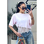 PINK - 'ELODIE TEE' - ASSYMETRIC CROPPED LACE TEE