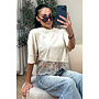 BEIGE - 'ELODIE TEE' - ASSYMETRIC CROPPED LACE TEE