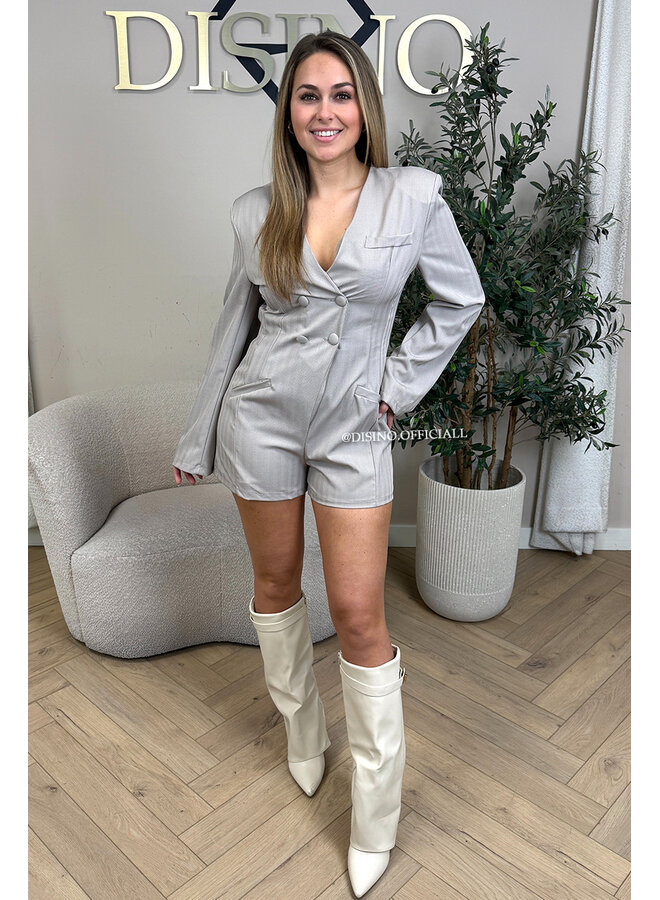 TAUPE - 'COLETTE PLAYSUIT' - CLASSY ASYMMETRIC BLAZER PLAYSUIT