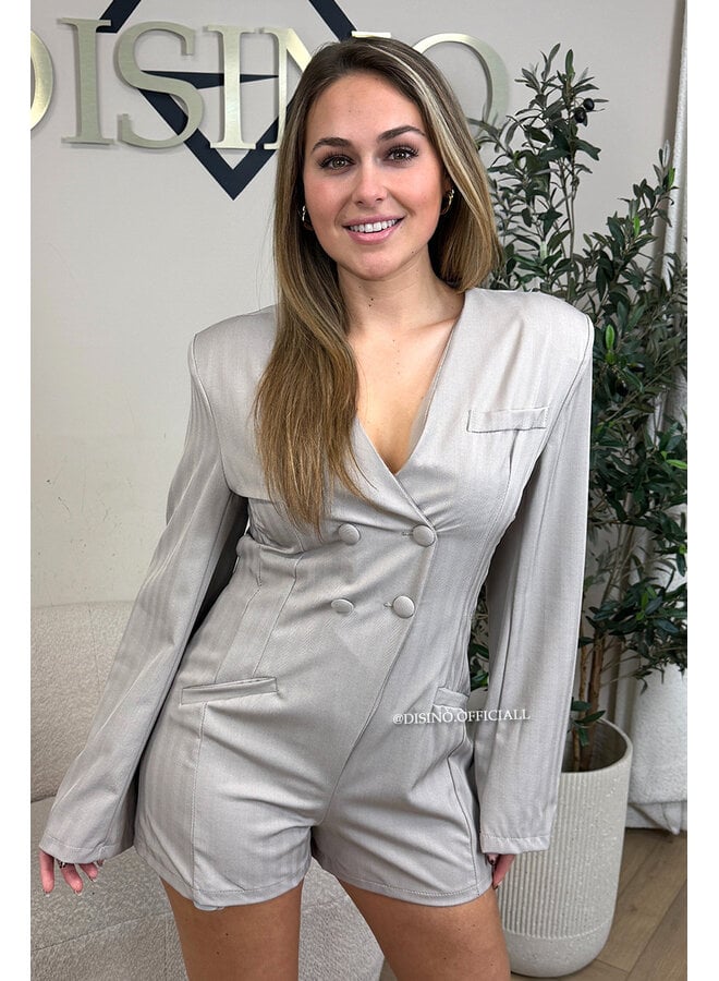 TAUPE - 'COLETTE PLAYSUIT' - CLASSY ASYMMETRIC BLAZER PLAYSUIT