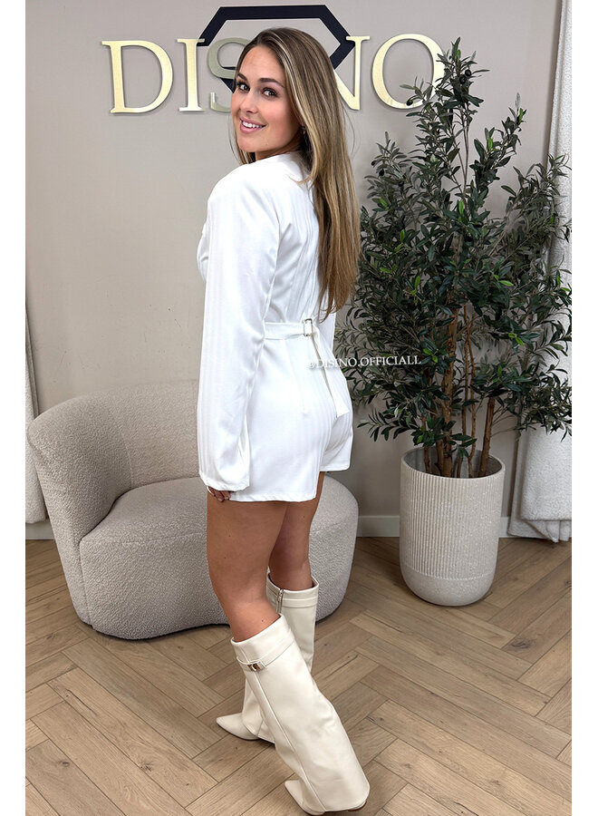 WHITE - 'COLETTE PLAYSUIT' - CLASSY ASYMMETRIC BLAZER PLAYSUIT