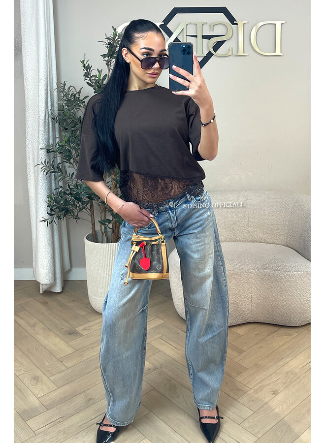 CHOCO - 'ELODIE TEE' - ASSYMETRIC CROPPED LACE TEE