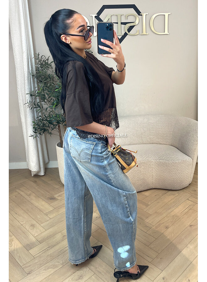 CHOCO - 'ELODIE TEE' - ASSYMETRIC CROPPED LACE TEE