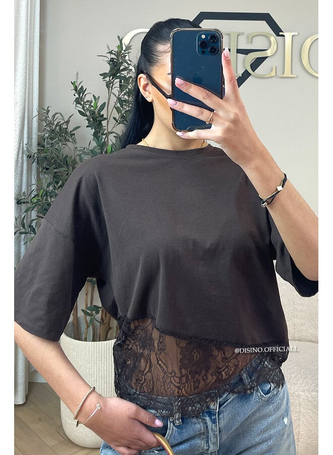 CHOCO - 'ELODIE TEE' - ASSYMETRIC CROPPED LACE TEE