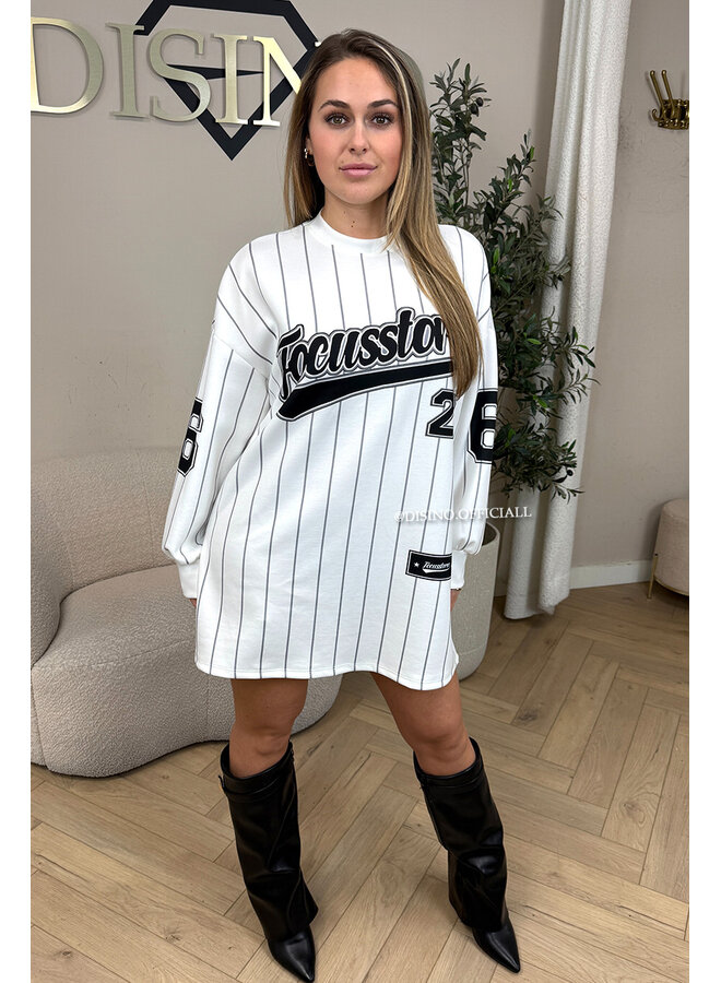 WHITE - 'FOCUSSTORM DRESS' - INSPIRED JERSEY SWEATER DRESS