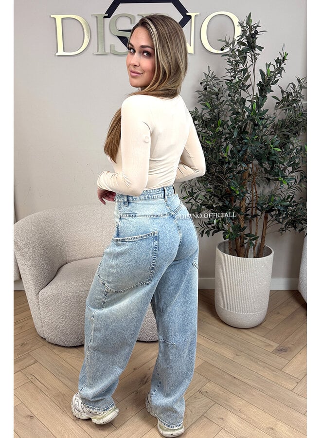 DIRTY LIGHT BLUE - 'BALLOON CARGO JEANS' - STRETCH VIRAL BALLOON LEG JEANS