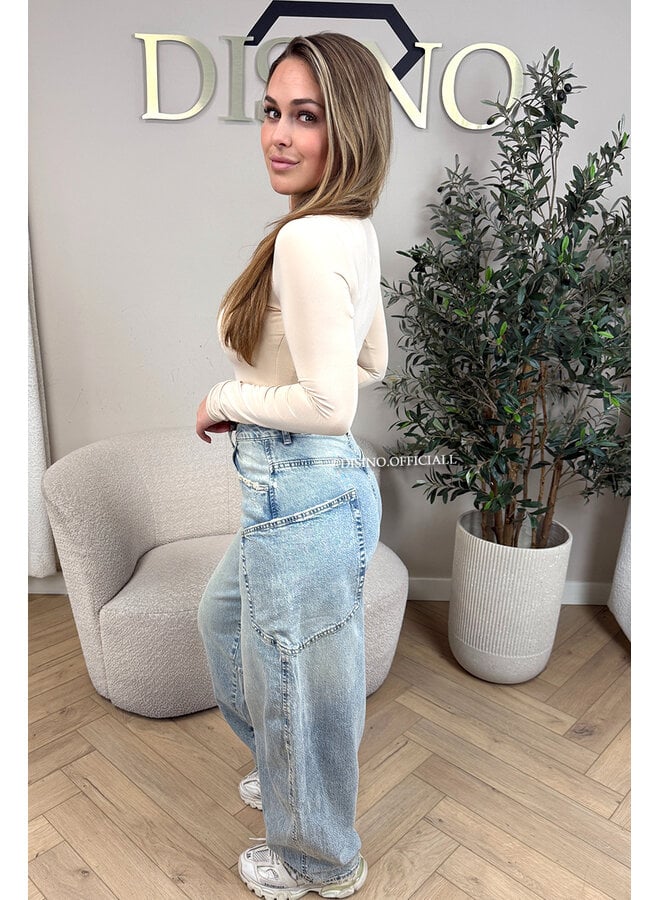 DIRTY LIGHT BLUE - 'BALLOON CARGO JEANS' - STRETCH VIRAL BALLOON LEG JEANS