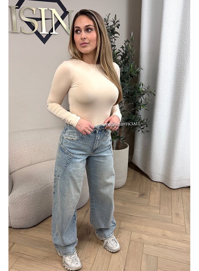 DIRTY LIGHT BLUE - 'BALLOON CARGO JEANS' - STRETCH VIRAL BALLOON LEG JEANS