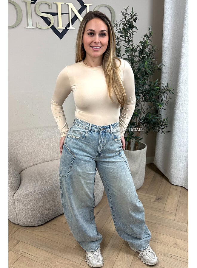 DIRTY LIGHT BLUE - 'BALLOON CARGO JEANS' - STRETCH VIRAL BALLOON LEG JEANS