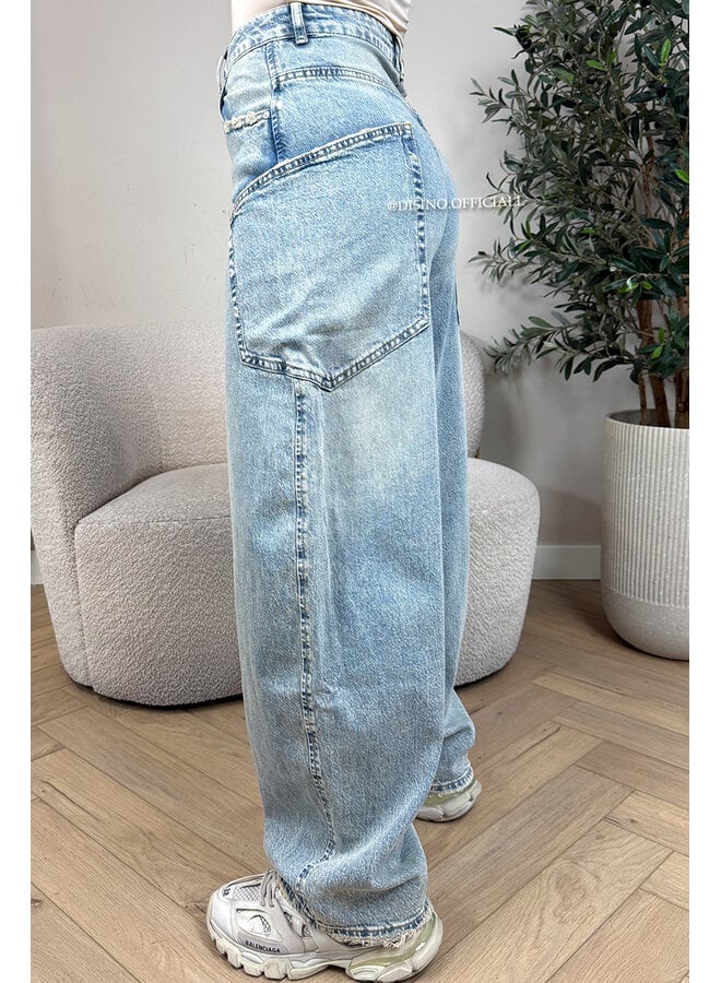 DIRTY LIGHT BLUE - 'BALLOON CARGO JEANS' - STRETCH VIRAL BALLOON LEG JEANS