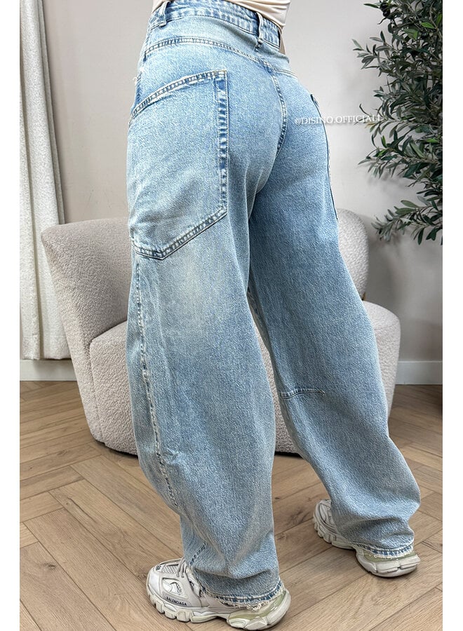 DIRTY LIGHT BLUE - 'BALLOON CARGO JEANS' - STRETCH VIRAL BALLOON LEG JEANS