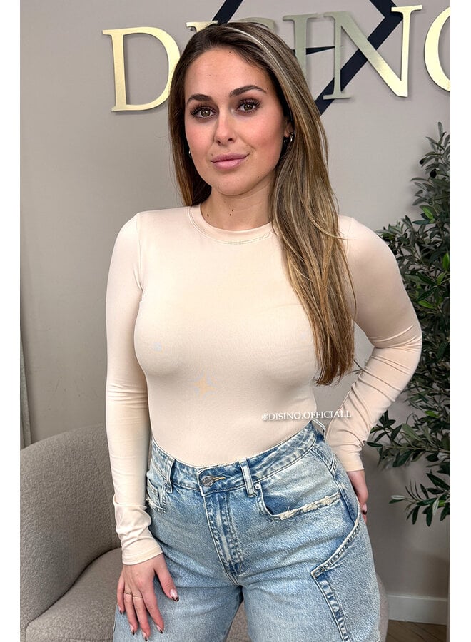 BEIGE - 'KRISTEL' - ROUND NECK PERFECT FIT BODYSUIT