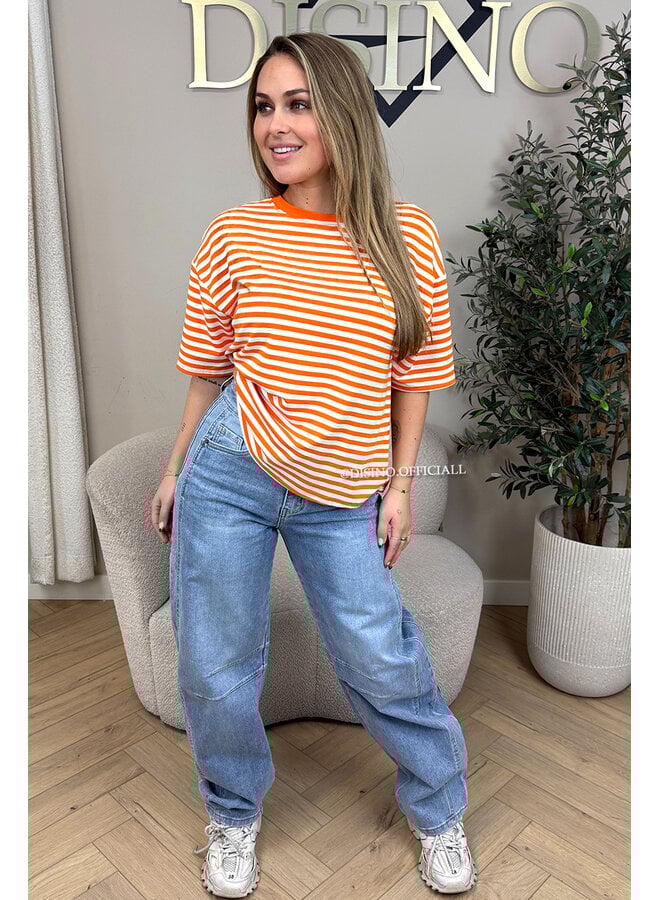 ORANGE - 'LEONI SHORTSLEEVE TEE' - STRIPED OVERSIZED TEE
