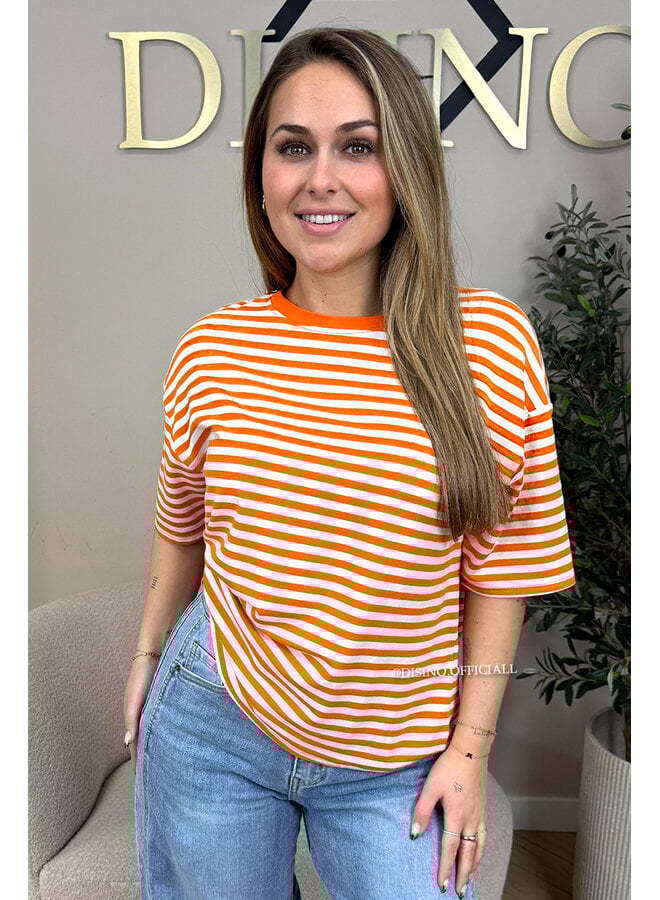 ORANGE - 'LEONI SHORTSLEEVE TEE' - STRIPED OVERSIZED TEE
