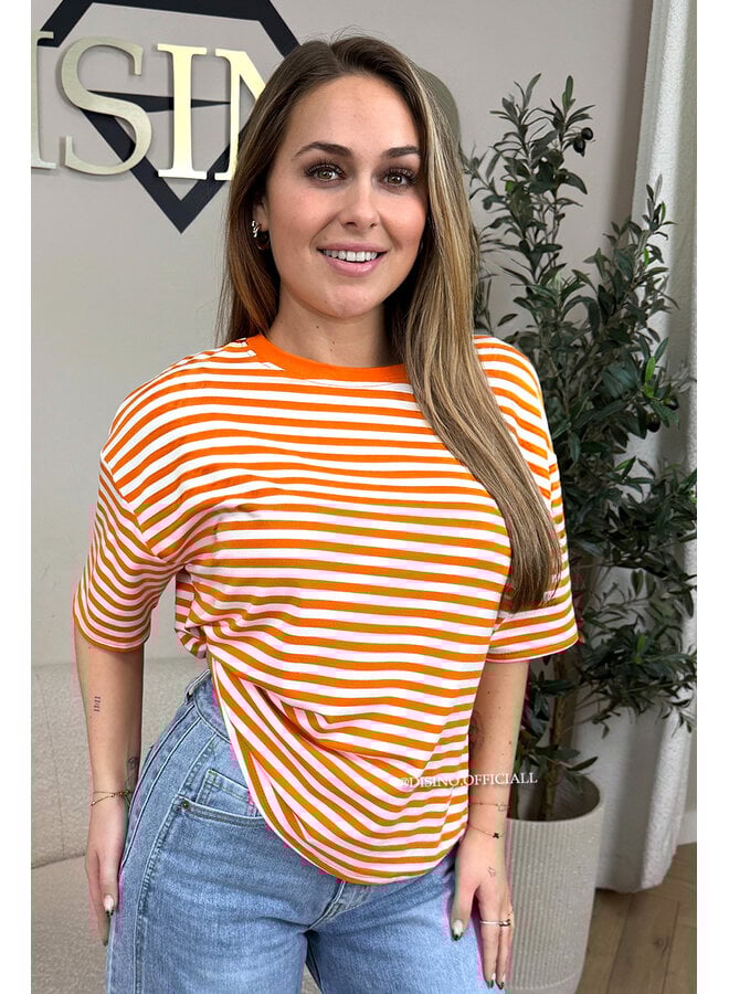 ORANGE - 'LEONI SHORTSLEEVE TEE' - STRIPED OVERSIZED TEE