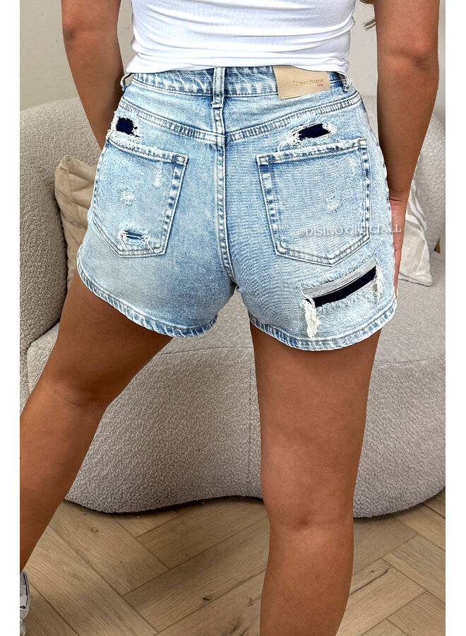 VINTAGE WASHING - 'BERLIN SHORTS' - STRETCH VIRAL BUM RIPPED DENIM SHORTS
