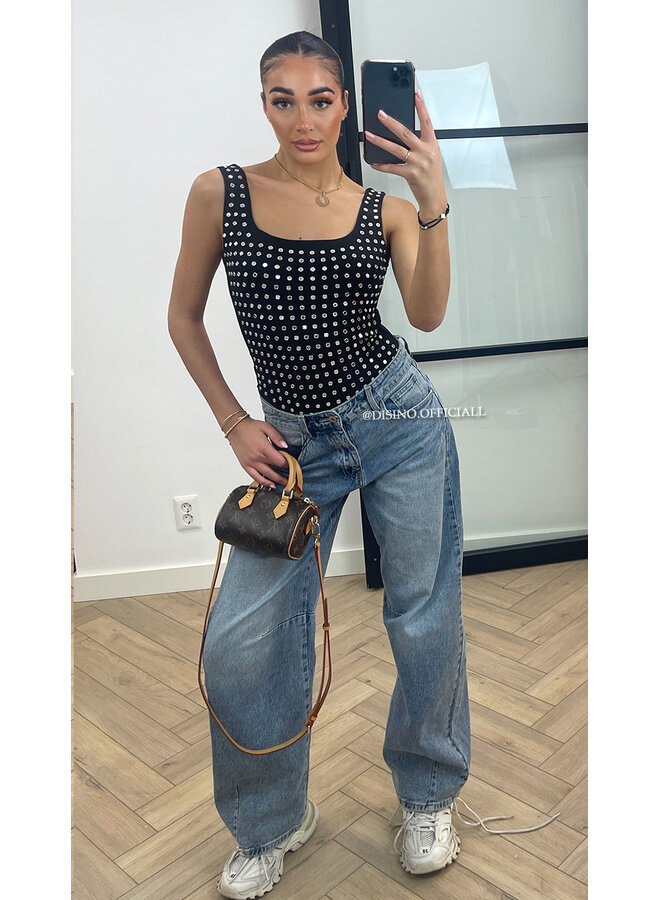 BLACK - 'LYNN BODY' - VIRAL MIRROR STUDS BODYSUIT