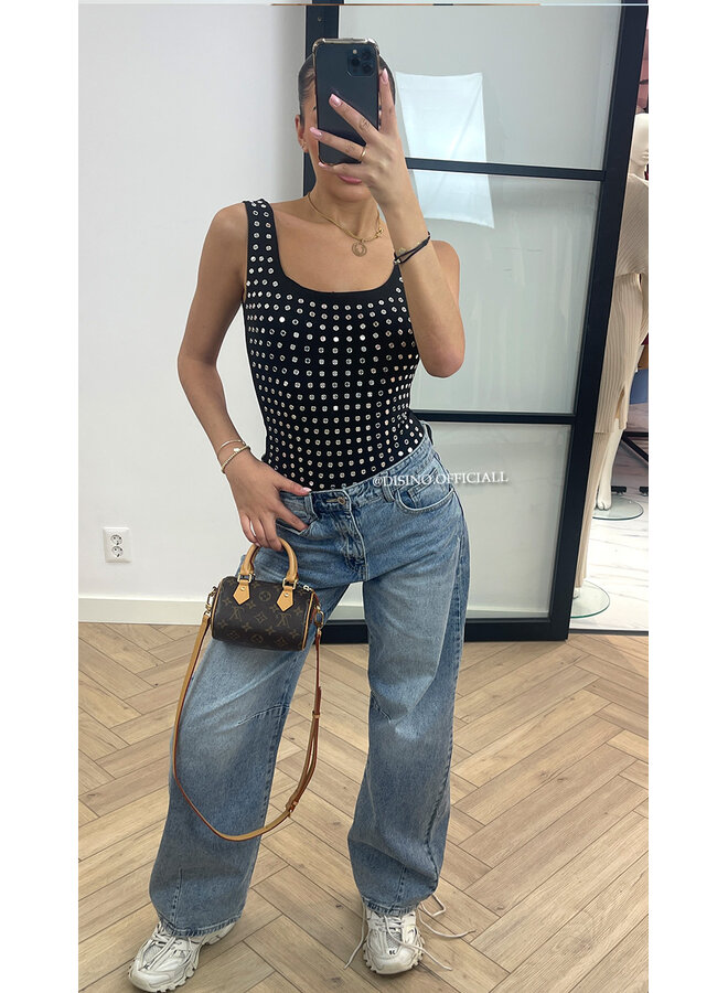 BLACK - 'LYNN BODY' - VIRAL MIRROR STUDS BODYSUIT