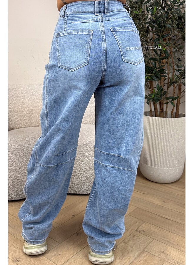 LIGHT BLUE - 'BALVIN JEANS' - SUPER STRETCH VIRAL BALLOON CARGO LEG JEANS