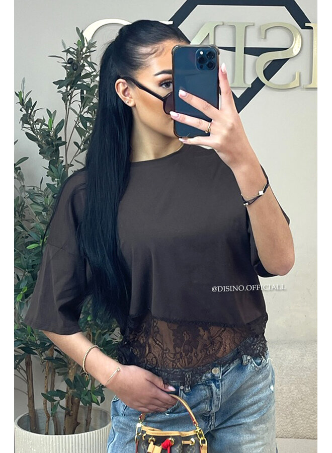 CHOCO - 'ELODIE TEE' - ASSYMETRIC CROPPED LACE TEE