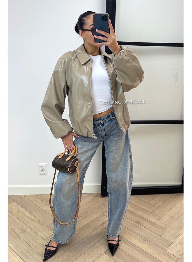 TAUPE - 'LOTUS JACKET' - OVERSIZED VIRAL LEATHER JACKET