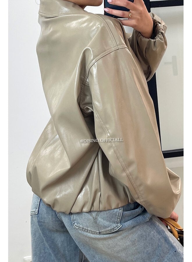 TAUPE - 'LOTUS JACKET' - OVERSIZED VIRAL LEATHER JACKET