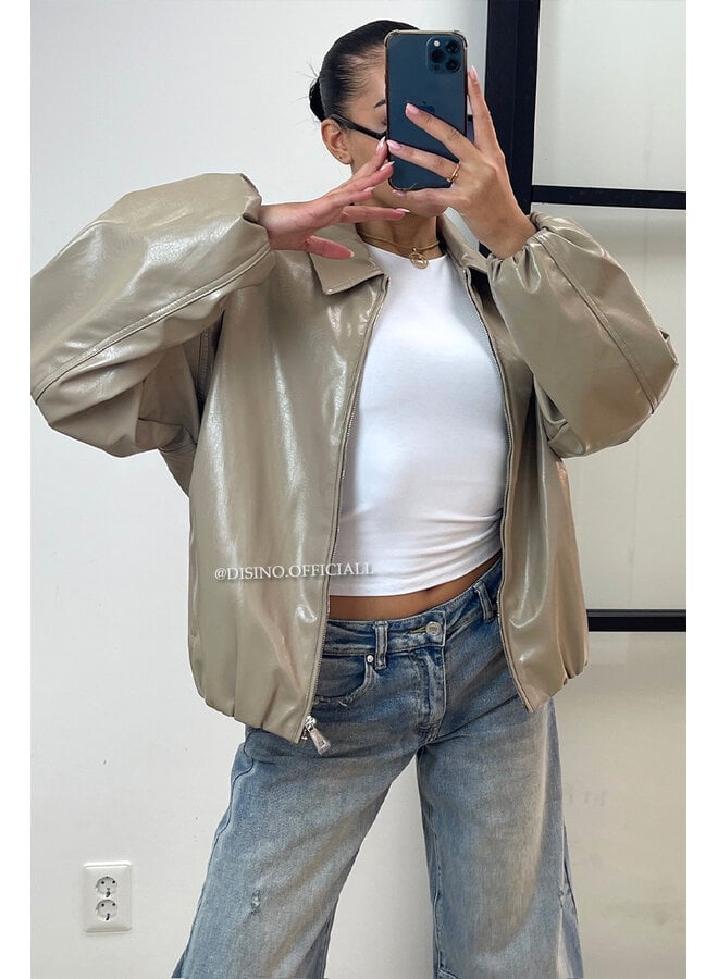 TAUPE - 'LOTUS JACKET' - OVERSIZED VIRAL LEATHER JACKET