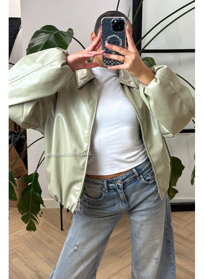 SAGE GREEN - 'LOTUS JACKET' - OVERSIZED VIRAL LEATHER JACKET