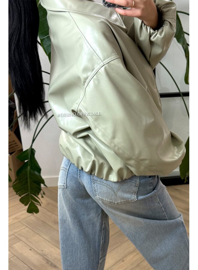 SAGE GREEN - 'LOTUS JACKET' - OVERSIZED VIRAL LEATHER JACKET