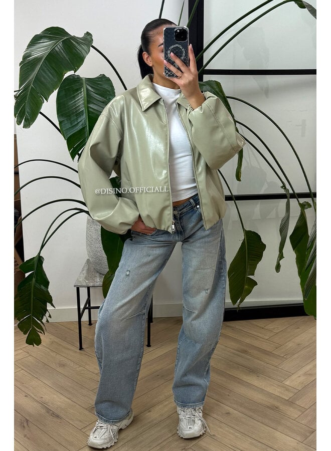 SAGE GREEN - 'LOTUS JACKET' - OVERSIZED VIRAL LEATHER JACKET