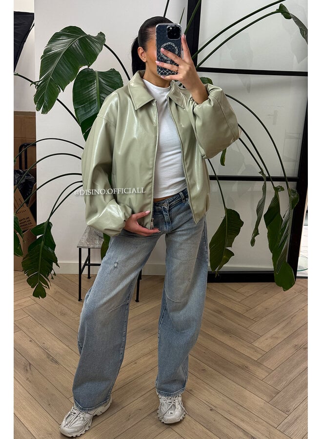 SAGE GREEN - 'LOTUS JACKET' - OVERSIZED VIRAL LEATHER JACKET