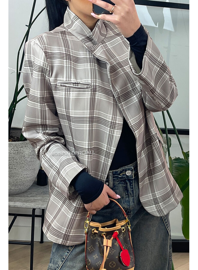 BEIGE - 'CHECKED NORA BLAZER' - VIRAL BUTTON BLAZER