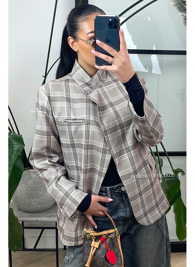 BEIGE - 'CHECKED NORA BLAZER' - VIRAL BUTTON BLAZER