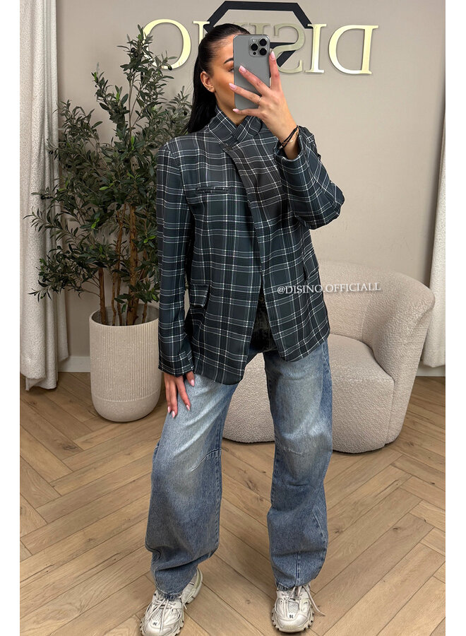 GREY - 'CHECKED NORA BLAZER' - VIRAL BUTTON BLAZER