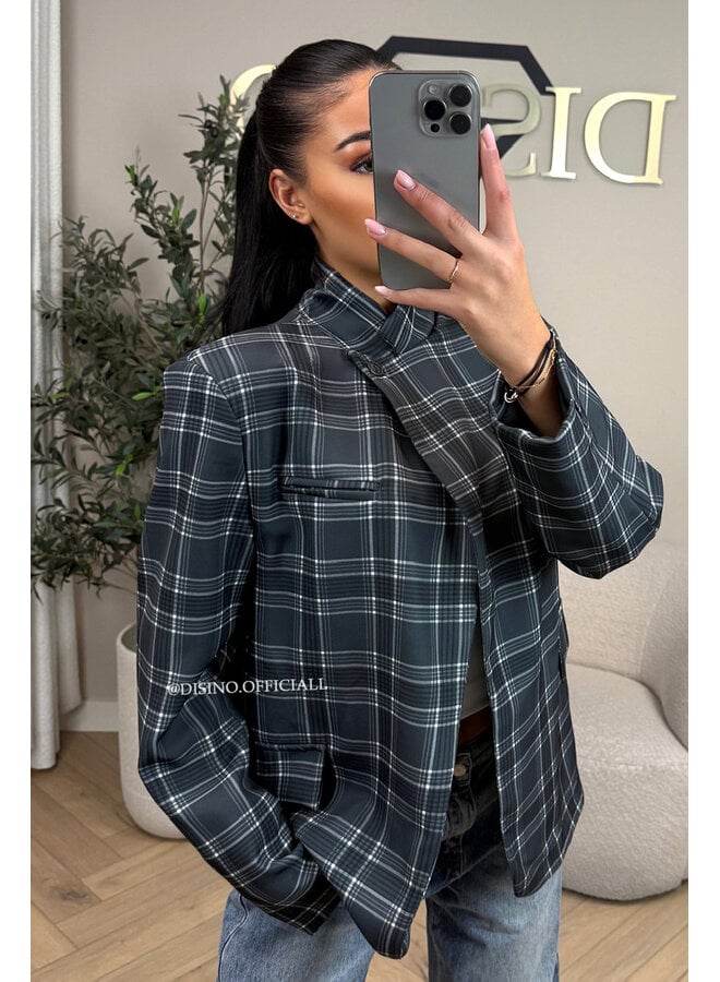GREY - 'CHECKED NORA BLAZER' - VIRAL BUTTON BLAZER
