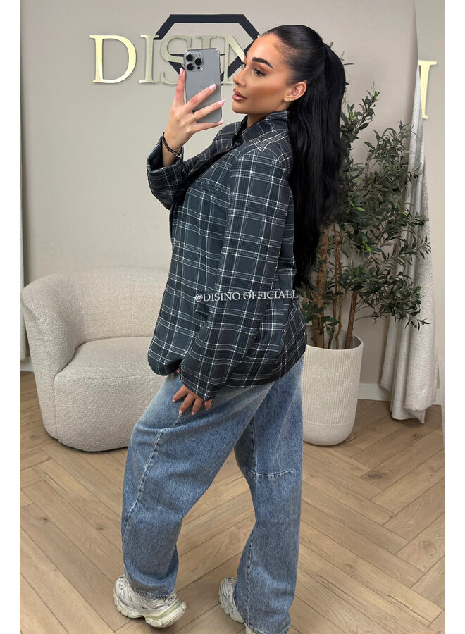 GREY - 'CHECKED NORA BLAZER' - VIRAL BUTTON BLAZER