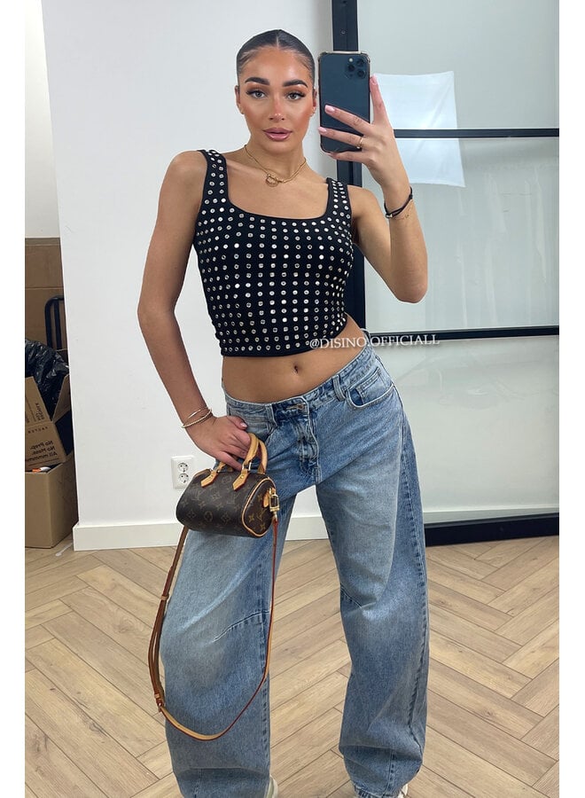 BLACK - 'LYNN TOP' - VIRAL MIRROR CROPPED TOP