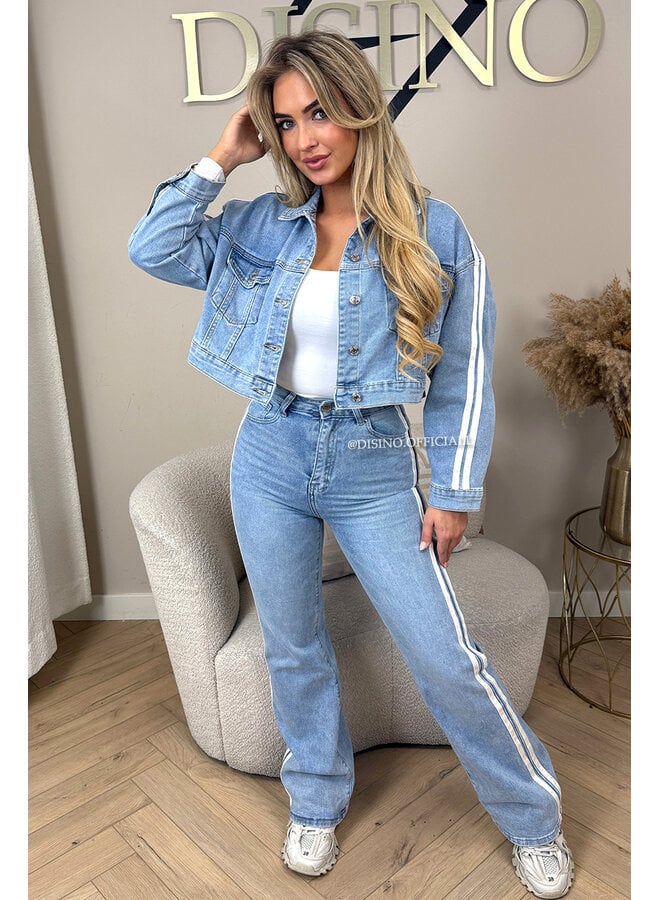 LIGHT BLUE - 'SKYE JEANS' - STRETCH STRIPED STRAIGHT LEG JEANS